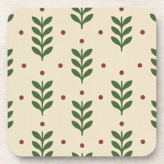 Folk Botanical Leaves Seamless Pattern Coaster