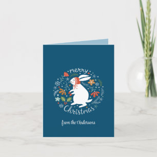 Folk Bunny Rabbit Christmas Thank You Card
