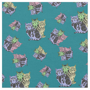 Folk Cat/kitten, quilt, quilters print cats Fabric