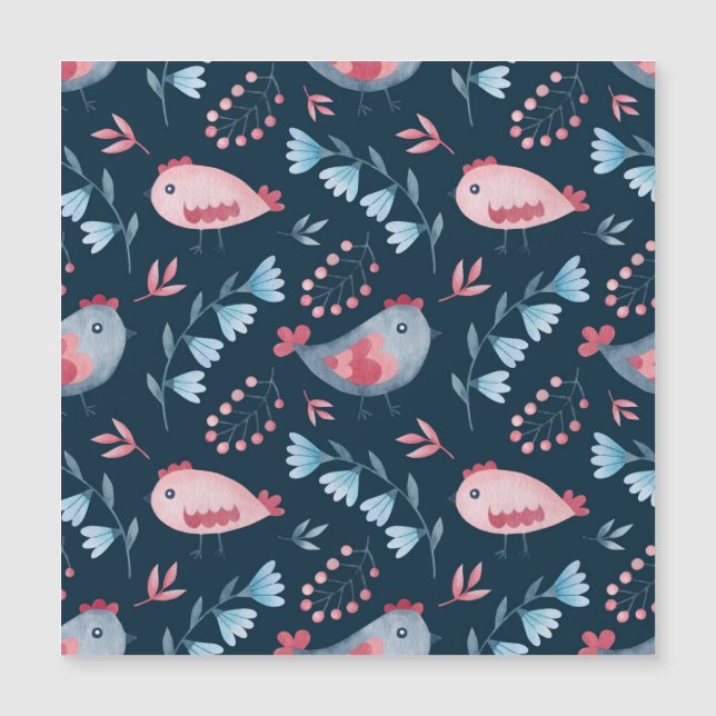 Folk Chickens: Watercolor Seamless Pattern. (Front)