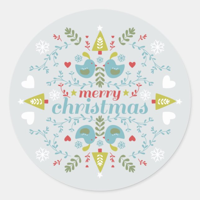 Folk Christmas Cheer Classic Round Sticker (Front)