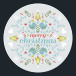 Folk Christmas Cheer Classic Round Sticker<br><div class="desc">Scandinavian folk style design features a fun,  colourful design.</div>
