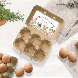 Folk Colourful Family Farm Chicken Egg Carton Rectangular Sticker