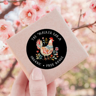 Folk Colourful Farm Fresh Eggs Classic Round Sticker