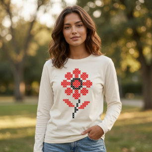 Folk Cross Stitch Flower  Tri-Blend Shirt