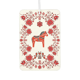Folk Dala horse floral flower design/white R Car Air Freshener