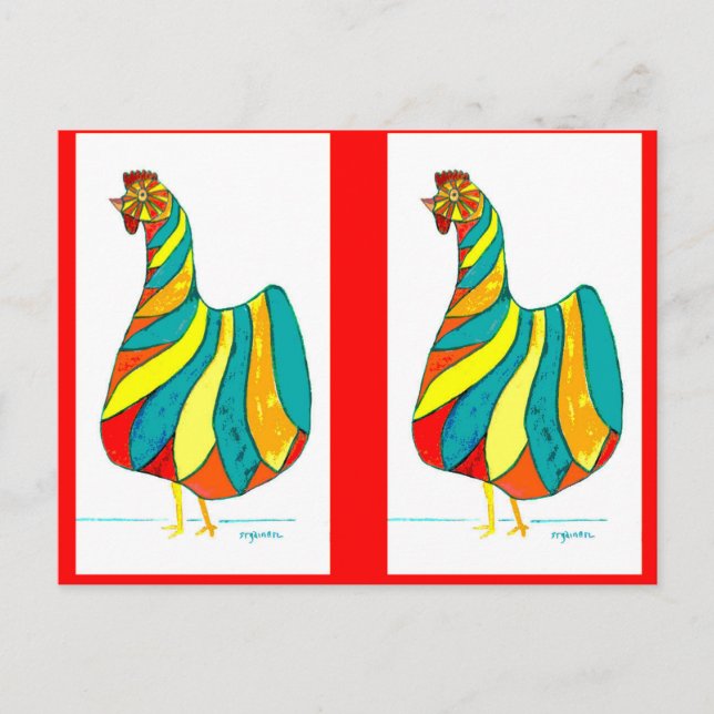 Folk Dancer Hen x2 Postcard (Front)
