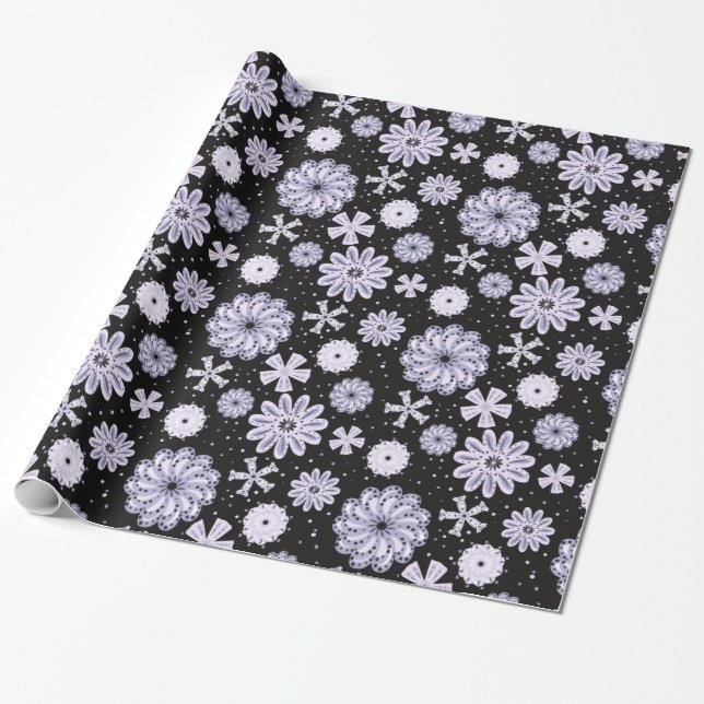 Folk dark mandala flowers seamless pattern wrapping paper (Unrolled)