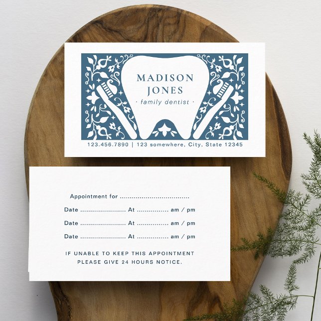 Folk Dentist logo Modern Appointment Business Card (Creator Uploaded)