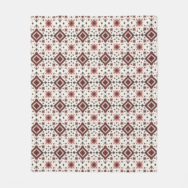 Folk Diamond Cross Stitch Seamless Pattern Fleece Blanket (Front)