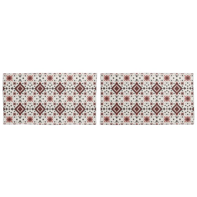 Folk Diamond Cross Stitch Seamless Pattern Pillowcase (Front-Set)