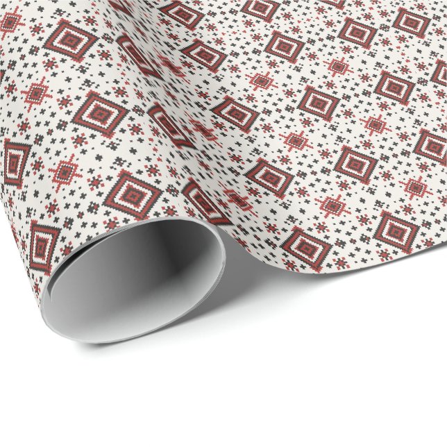 Folk Diamond Cross Stitch Seamless Pattern Wrapping Paper (Roll Corner)