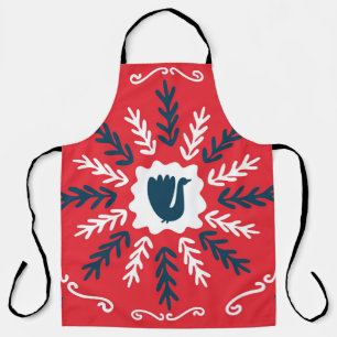Folk Doodle Art Christmas Tile Apron
