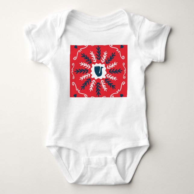 Folk Doodle Art Christmas Tile Baby Bodysuit (Front)