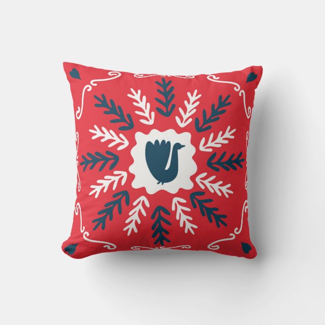 Folk Doodle Art Christmas Tile Cushion (Front)