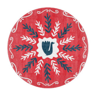 Folk Doodle Art Christmas Tile Cutting Board