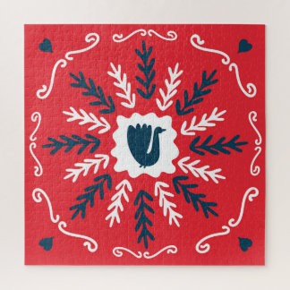 Folk Doodle Art Christmas Tile Jigsaw Puzzle