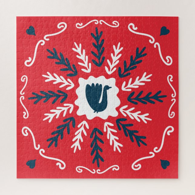 Folk Doodle Art Christmas Tile Jigsaw Puzzle (Vertical)