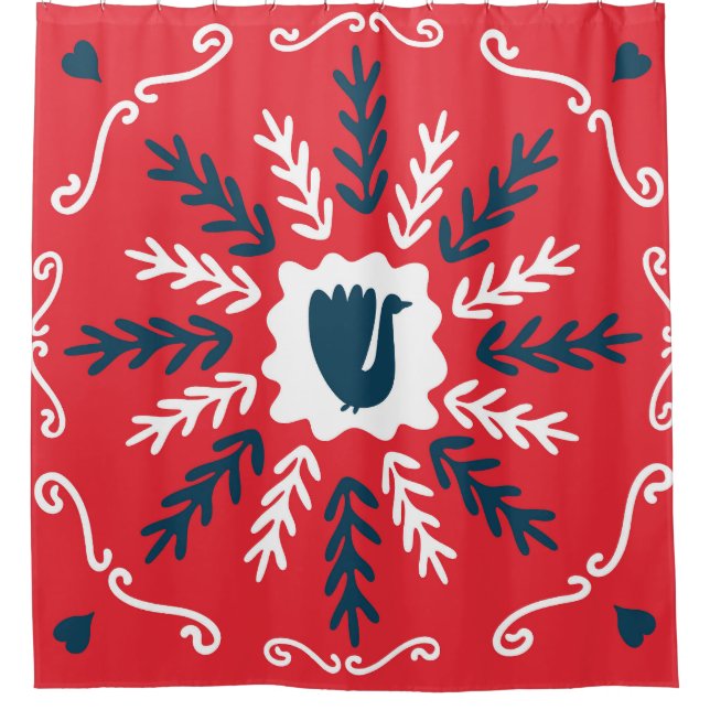 Folk Doodle Art Christmas Tile Shower Curtain (Front)
