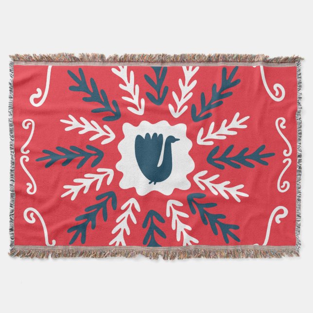 Folk Doodle Art Christmas Tile Throw Blanket (Front)