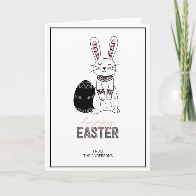 Folk Easter Bunny Rabbit Greeting Card (Front)