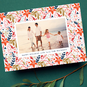 Folk Editable Christmas Floral Botanical Photo Holiday Card