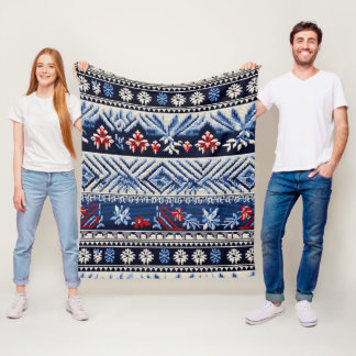 Folk Embroidery Stripe Pattern Fleece Blanket