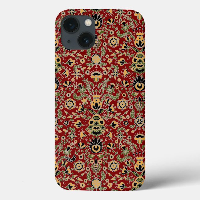 Folk Embroidery Yellow, Green, Black on Deep Red Case-Mate iPhone Case (Back)