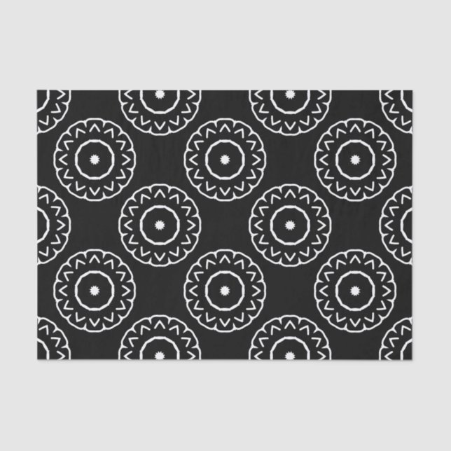 Folk Ethnic Black and White Geometric Pattern Tissue Paper (Front)