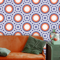 Folk Ethnic Talavera Blue Orange White Geometric