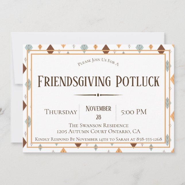 Folk Fall Leaves Friendsgiving Potluck Invitation (Front)