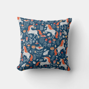 Folk Fantasy: Unicorns, Rabbits, Birds Cushion