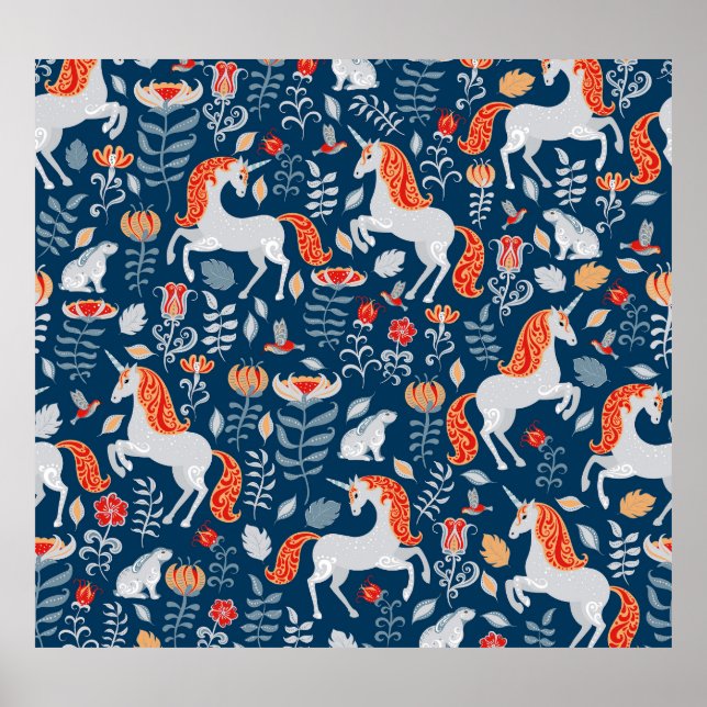 Folk Fantasy: Unicorns, Rabbits, Birds Poster (Front)