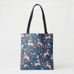 Folk Fantasy: Unicorns, Rabbits, Birds Tote Bag