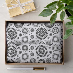 Folk Floral Black and White Flowers Boho Chic Tissue Paper