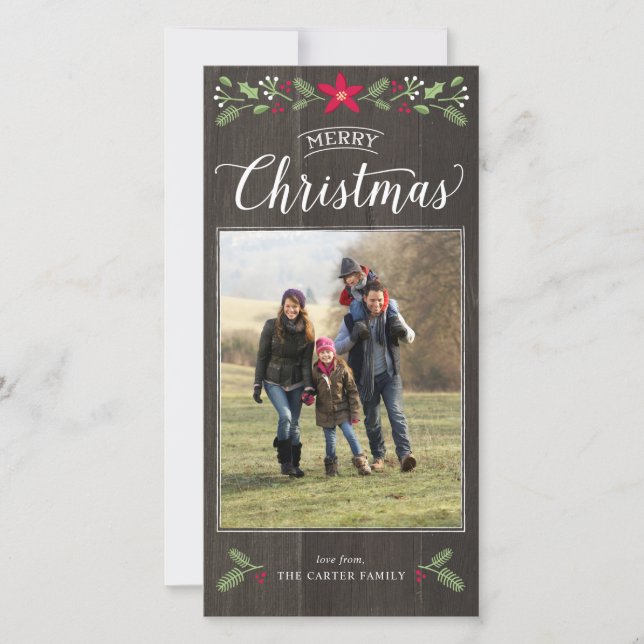 Folk Floral Christmas Photo Card (Front)