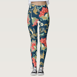 Folk Floral Colourful: Hand Drawn Seamless Leggings
