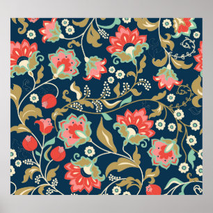Folk Floral Colourful: Hand Drawn Seamless Poster