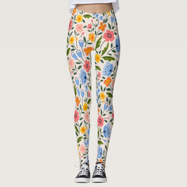 Folk Floral: Colourful Small Patterns Leggings (Front)