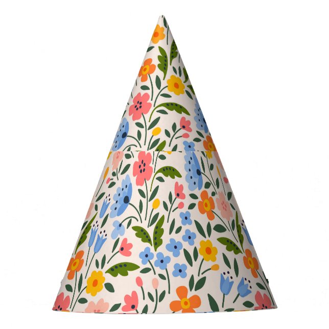 Folk Floral: Colourful Small Patterns Party Hat (Front)