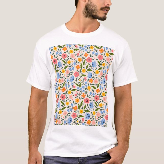 Folk Floral: Colourful Small Patterns T-Shirt (Front)