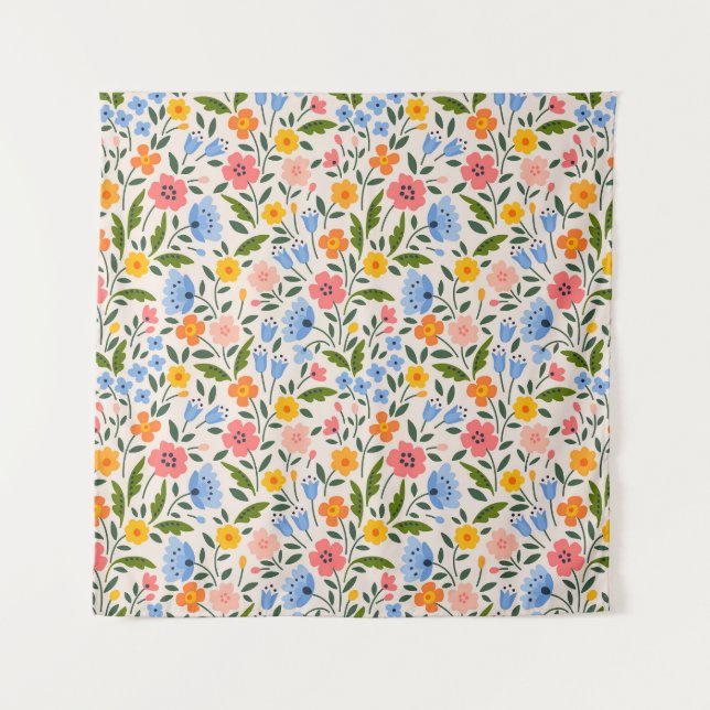 Folk Floral: Colourful Small Patterns Tapestry (Front)