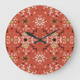 Folk Floral: Colourful Talavera Pattern. Large Clock