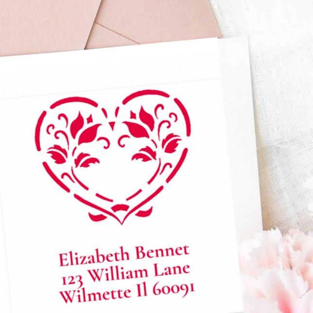Folk Floral Heart Self-Inking Return Address  Stamp (Creator Uploaded)
