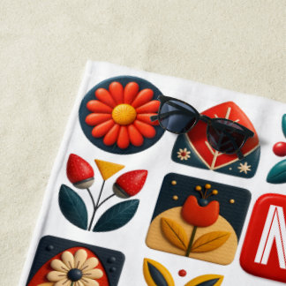 Folk Floral Summer Vibes - Personalised Monogram Beach Towel