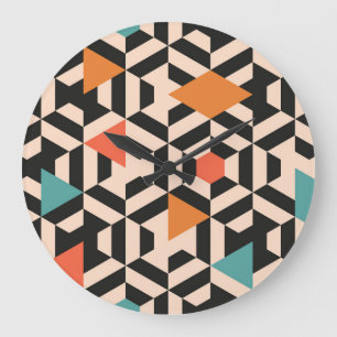 Folk Floral Symmetric Digital Gouache Large Clock