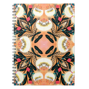 Folk floral symmetric seamless pattern hand painte notebook