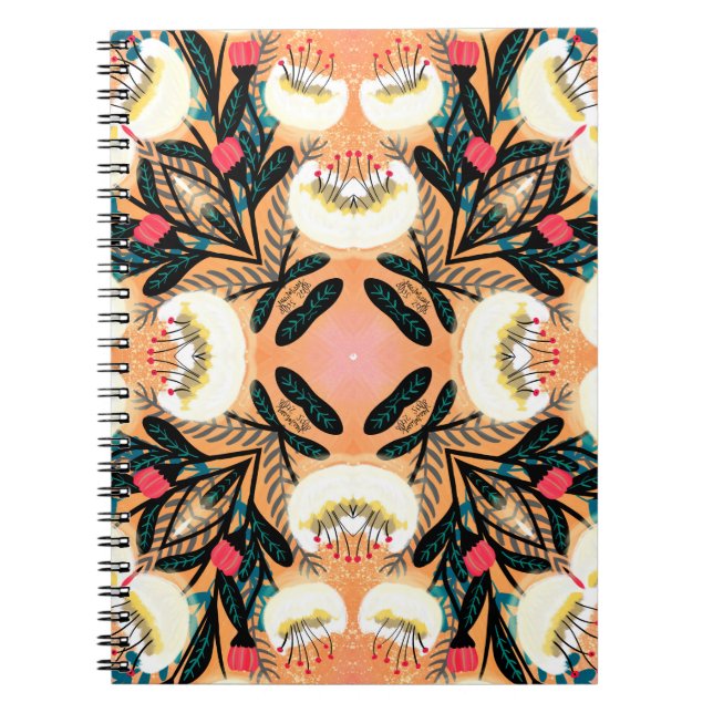 Folk floral symmetric seamless pattern hand painte notebook (Front)