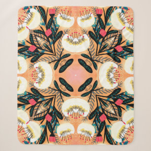 Folk floral symmetric seamless pattern hand painte sherpa blanket