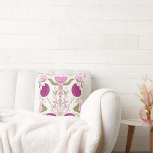 Folk Floral Throw – Pink & Burgundy Botanic. Cushion